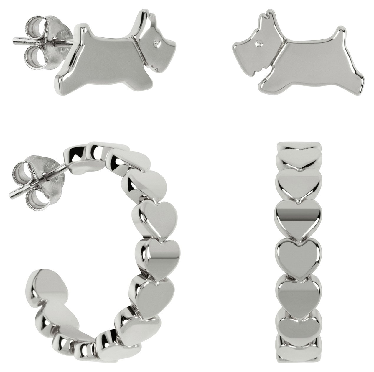 Radley Silver Plated Heart Huggie Stud Earrings - Set of 2