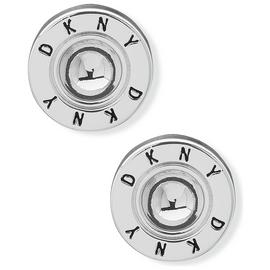 DKNY Silver Plated Round Crystal Logo Stud Earrings