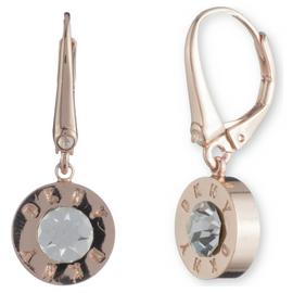 DKNY Rose Gold Plated Round Crystal Logo Drop Earrings