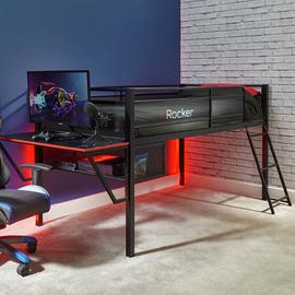 X Rocker Kids Gaming Mid Sleeper Bed, Desk & Mattress -Black