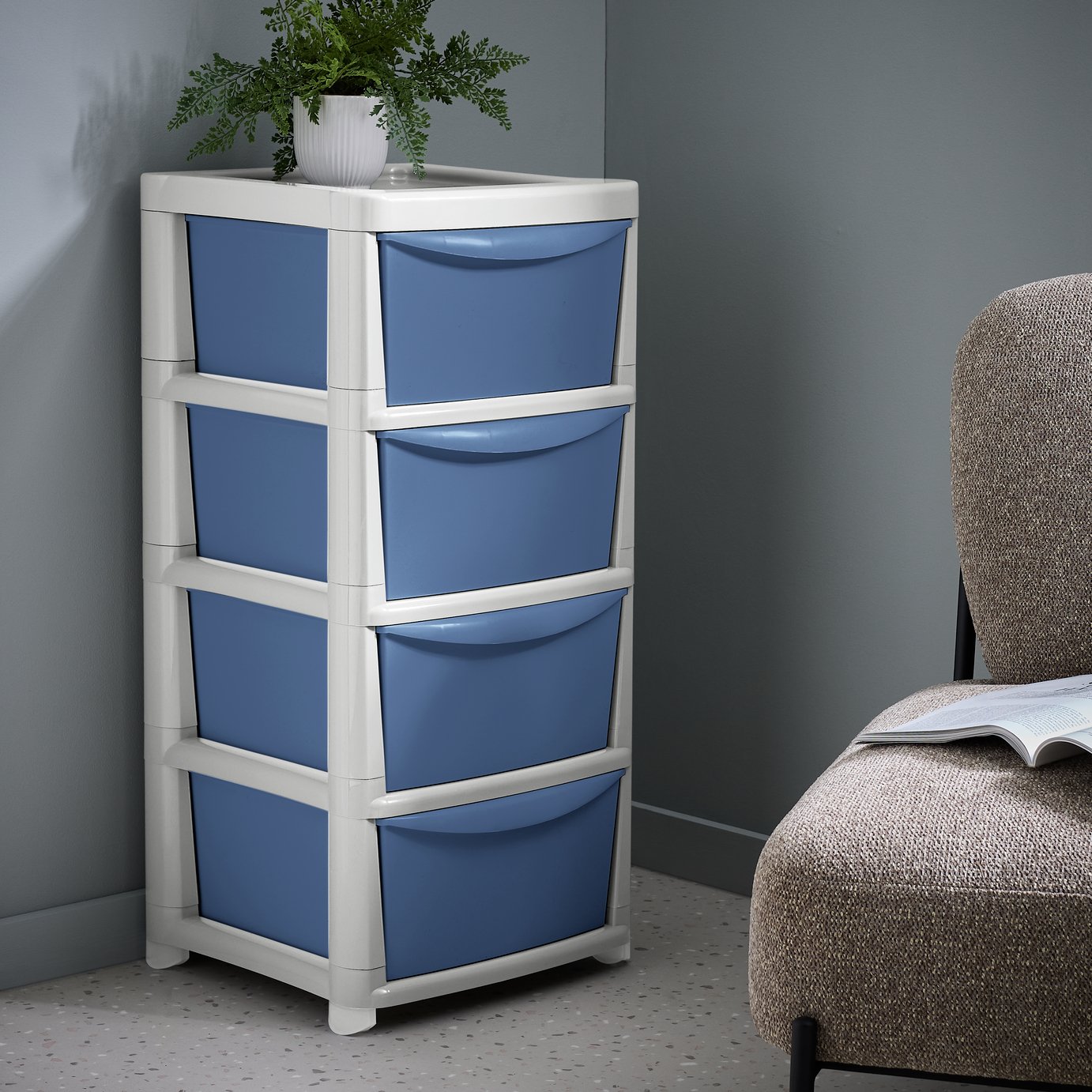 Argos Home 4 Drawer Wide Plastic Drawers - Blue