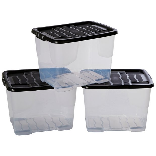 Buy Argos Home Curve 3 x 24L Storage Boxes With Lid Clear Plastic storage boxes and drawers Argos