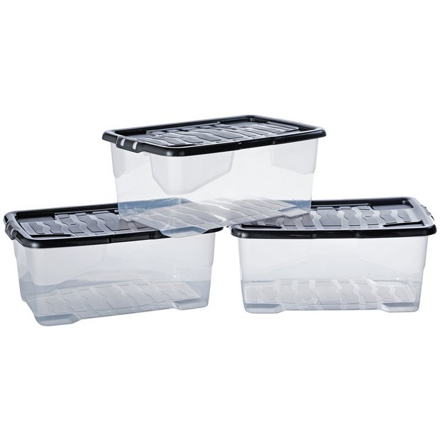 Buy Argos Home Curve 3 x 42L Plastic Boxes With Lid - Clear | Plastic storage boxes and drawers | Argos