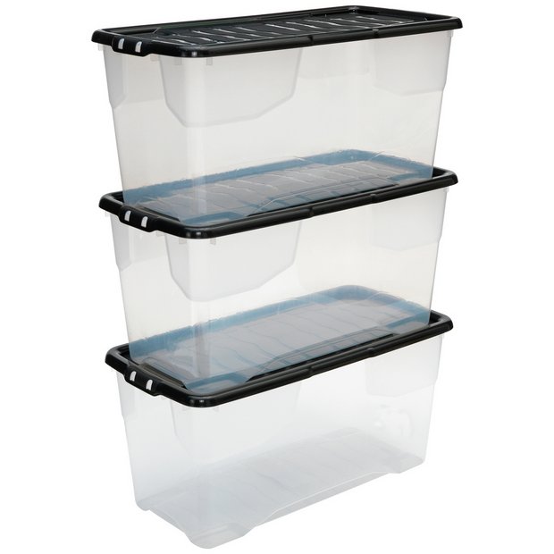 Buy Strata Curve 3 x 65L Plastic Box with Lid - Clear, Plastic storage  boxes and drawers