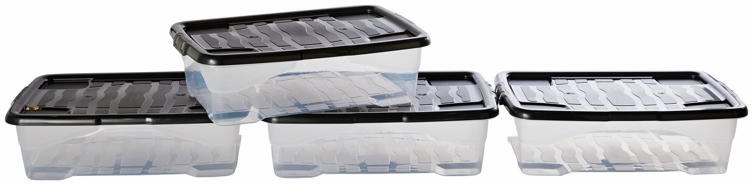 Strata Curve 4 x 30L Plastic Storage Boxes with Lid - Clear