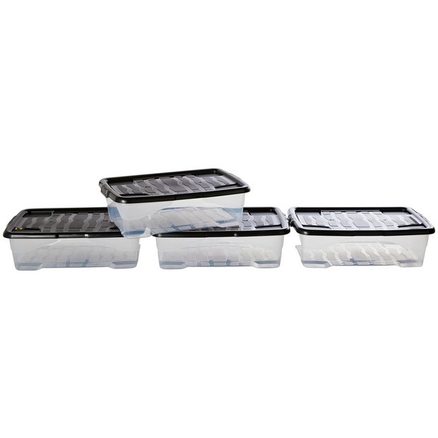 Buy Argos Home Curve 4 x 30L Underbed Storage Boxes Clear Plastic storage boxes and drawers Argos