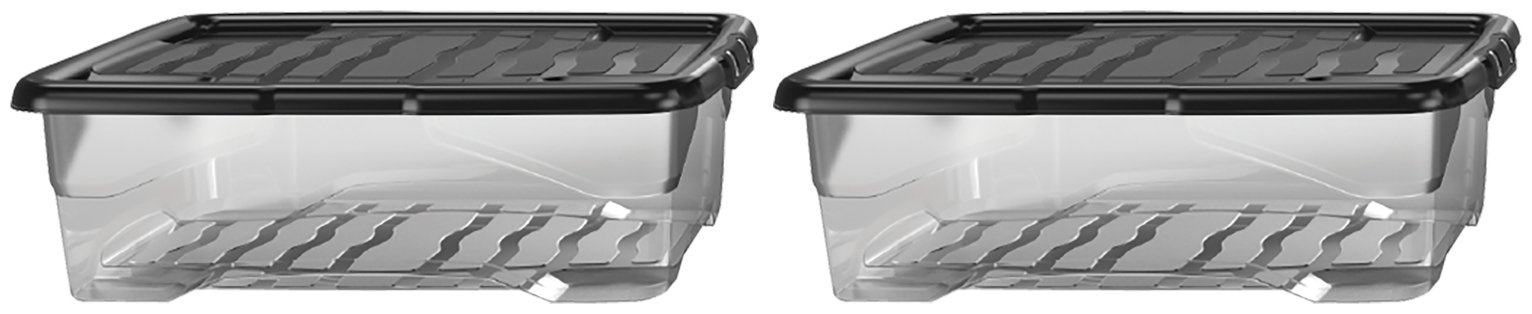 Strata Curve 2 x 30L Plastic Storage Boxes with Lid - Clear