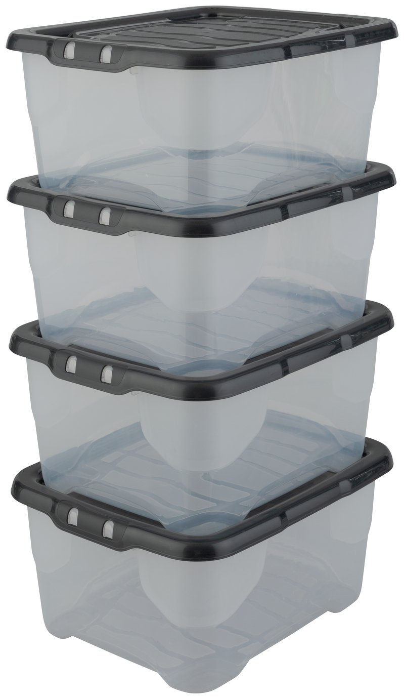 Strata Curve 4 x 10L Plastic Storage Boxes with Lid - Clear