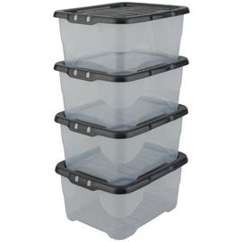 42/68/92L Stackable Medium Size Household Transparent Plastic Clothes Storage  Box with 4 Wheels, Clothing Container with Lid