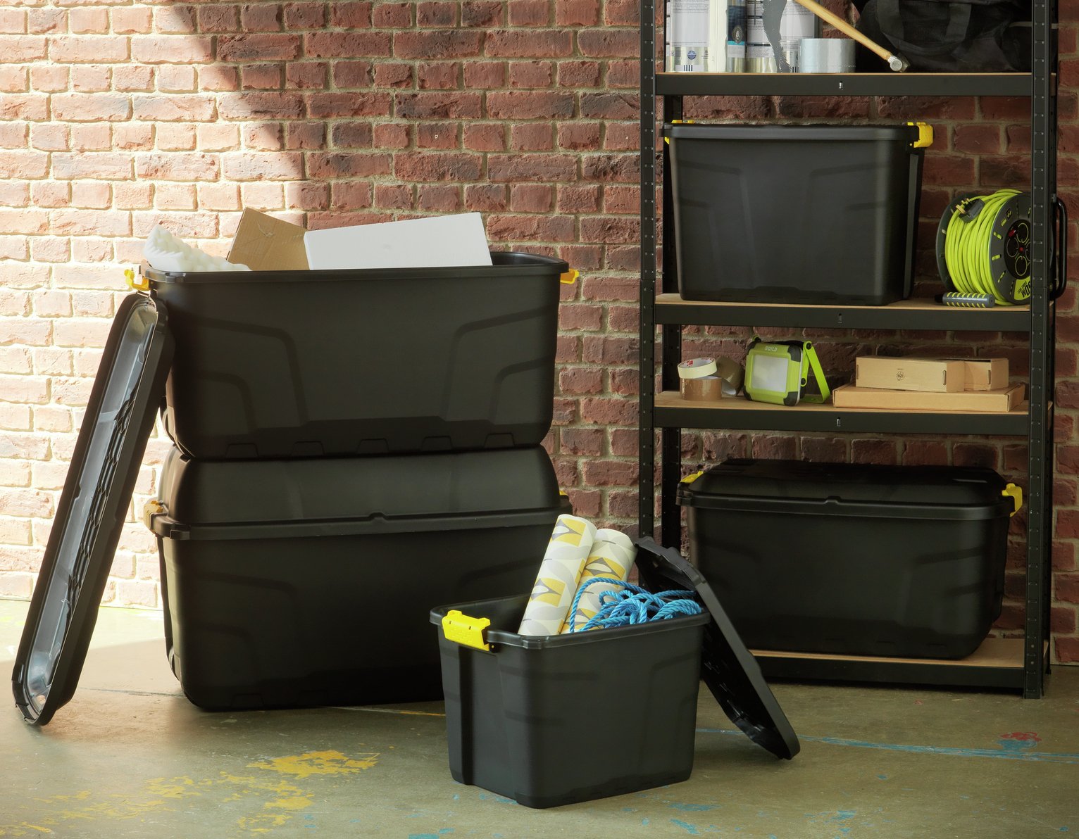 Strata 60L Heavy Duty Plastic Storage Box with Lid - Black