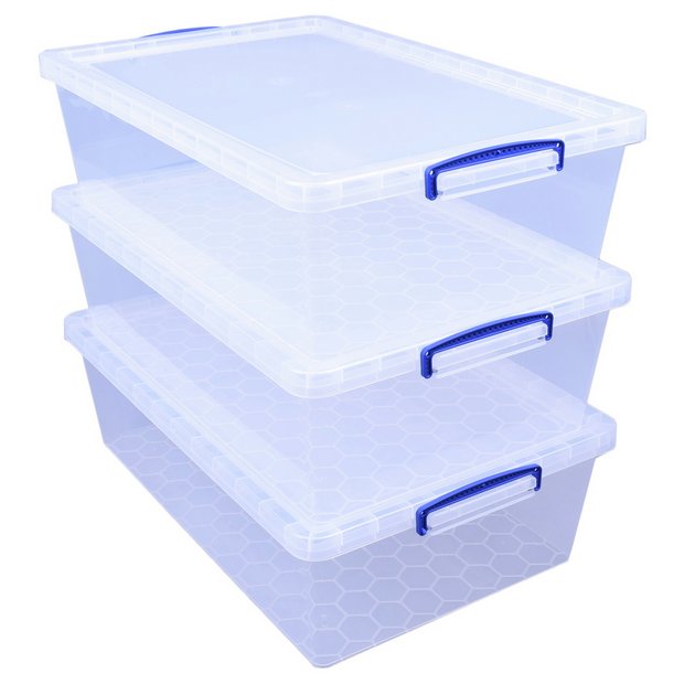 Buy Really Useful 3 x 43L Storage Boxes Clear Plastic storage