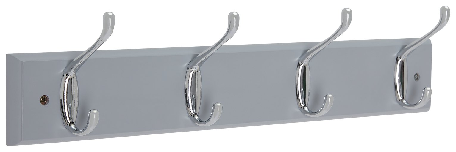 Argos Home Pack of 4 Double Coat Hooks - Grey