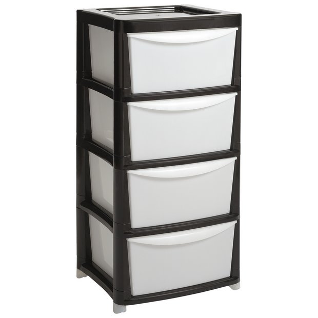 4 Drawer Storage Tower, Black Frame with Clear Drawers