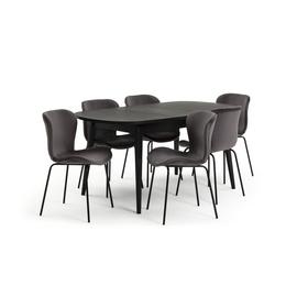 Habitat Etta Black Wood Veneer Extending Table & 6 Chairs