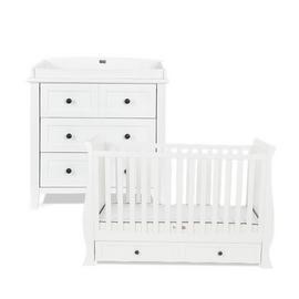 Silver Cross Nostalgia Sleigh Cot Bed and Dresser Set-White