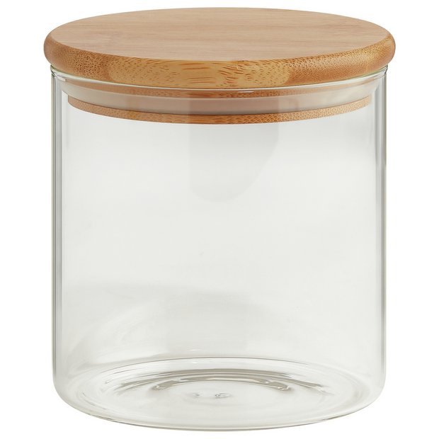 Buy Habitat 660ml Round Glass Jar with Bamboo Lid | Storage jars | Habitat