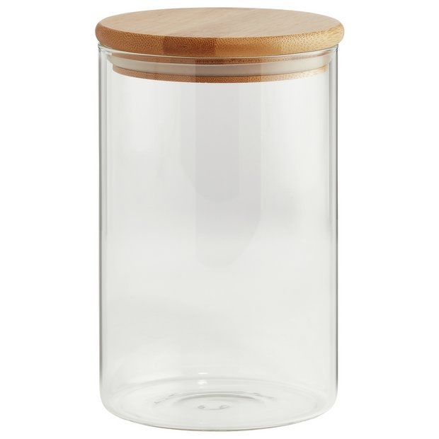 Glass Food Dispenser with Airtight Bamboo Lids & Wooden Stand 8 Liters