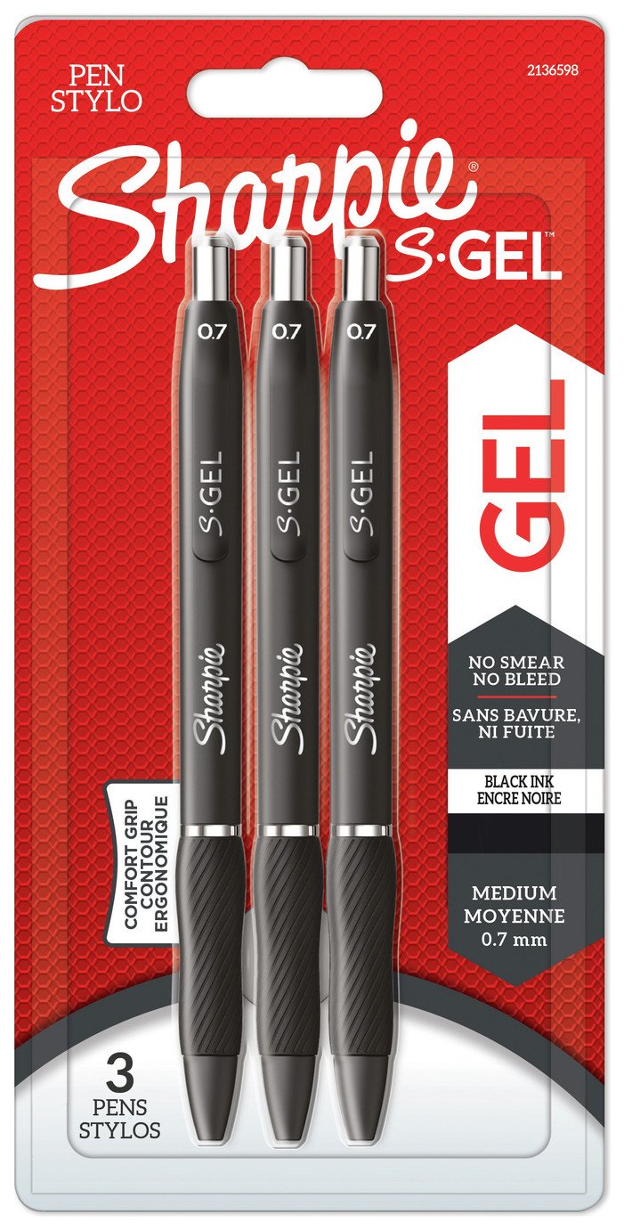 Sharpie S-Gel 0.7mm Black Pen - Pack of 3