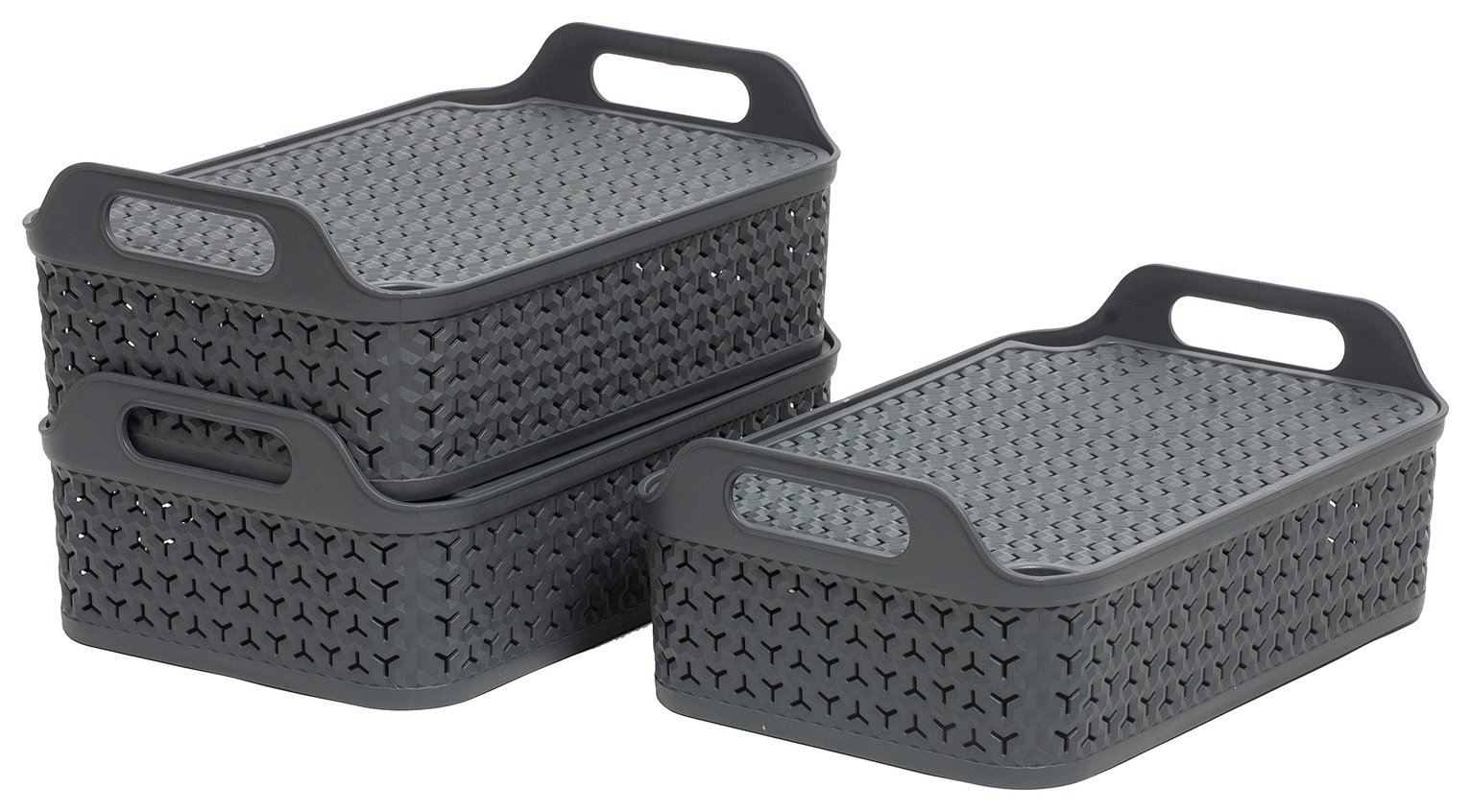 Strata Urban 3 x12L Shallow Plastic Storage Baskets with Lid