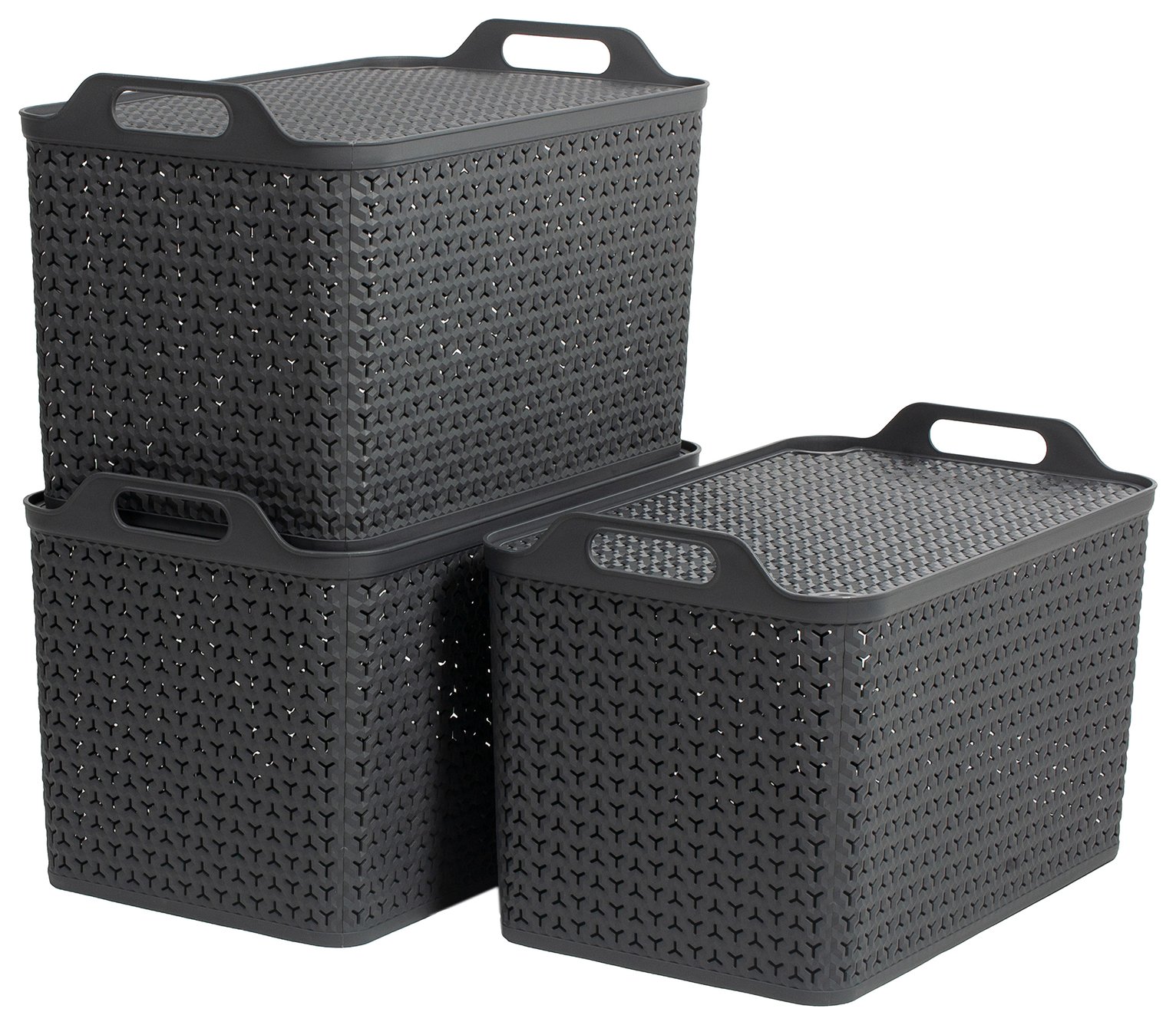 Strata Urban 3 x 42L Plastic Storage Baskets with Lid - Grey