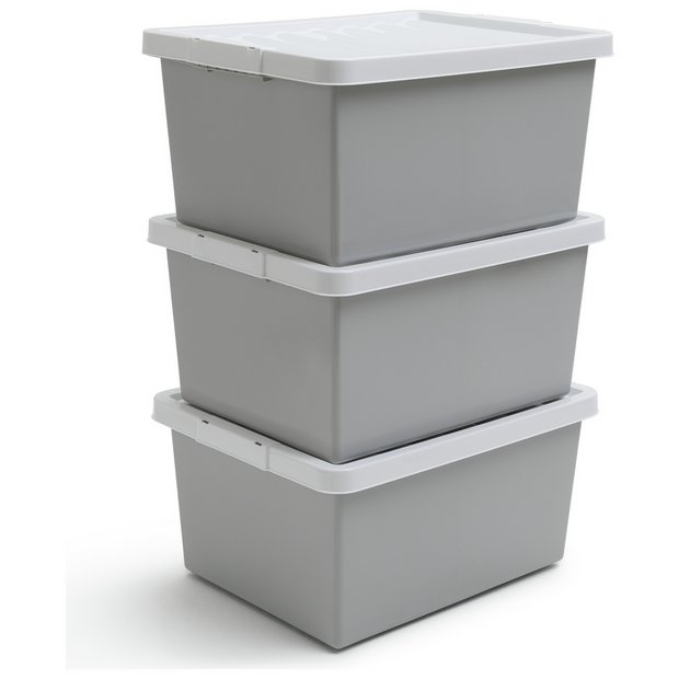 Buy Argos Home Set of 3 Storage Boxes - Light Grey, Plastic storage boxes  and drawers