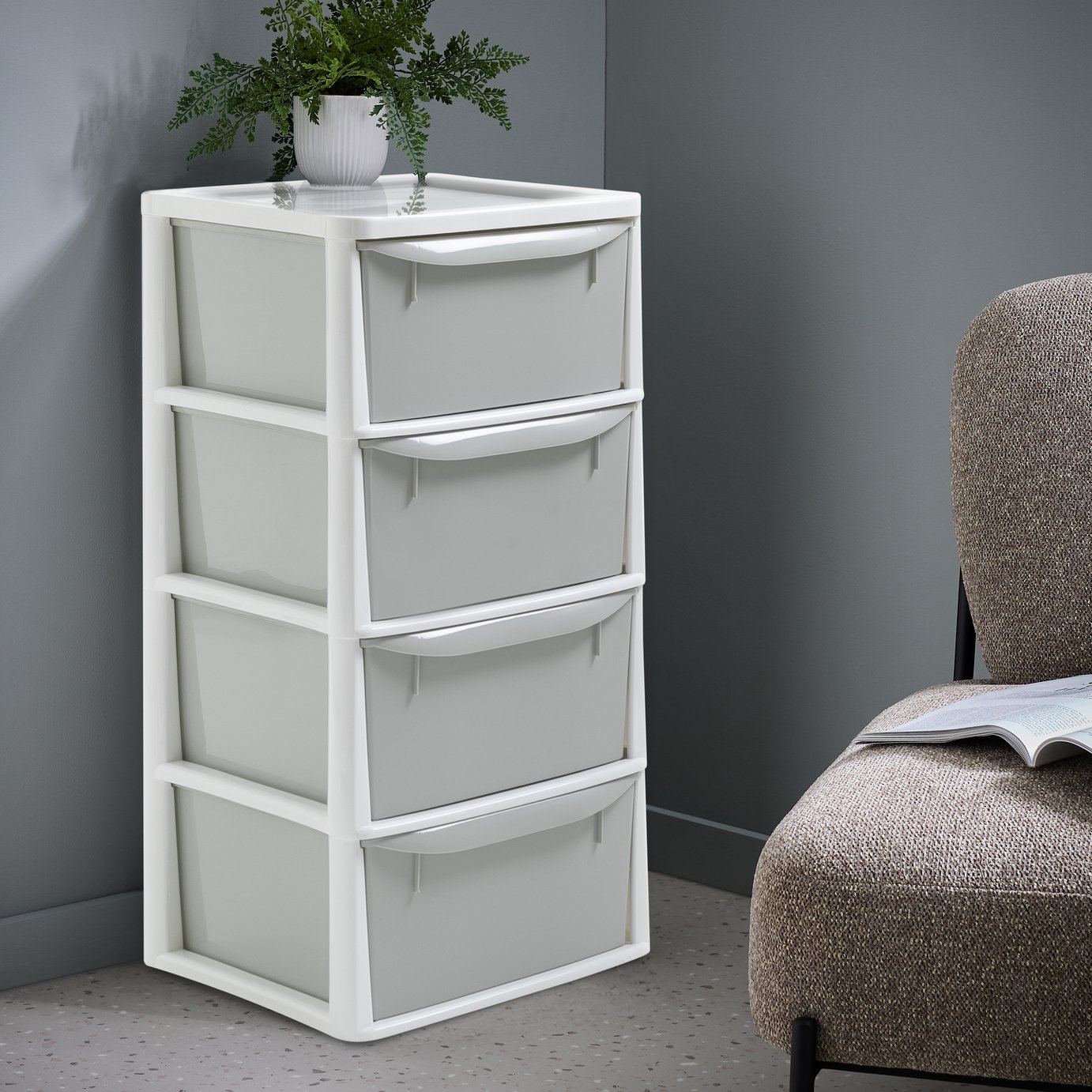 Argos Home 4 Drawer Plastic Drawers - Light Grey