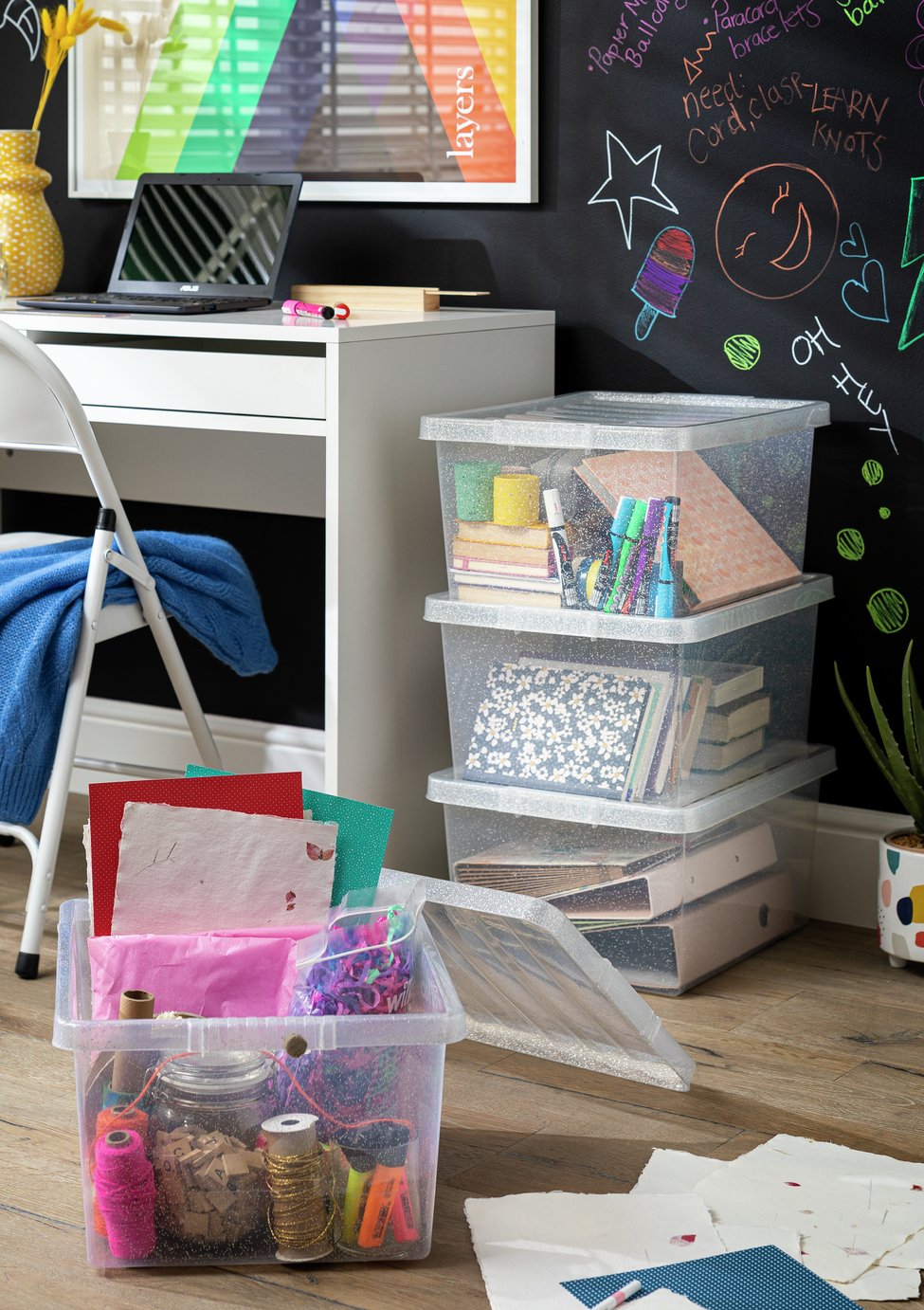 Argos Home 4 x 27 Litre Glitter Storage Boxes - Silver