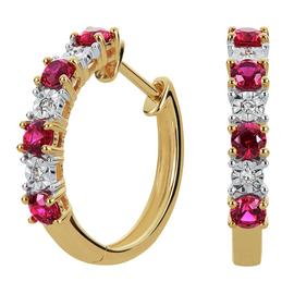 Revere 9ct Gold Created Ruby and Diamond Huggie Earrings