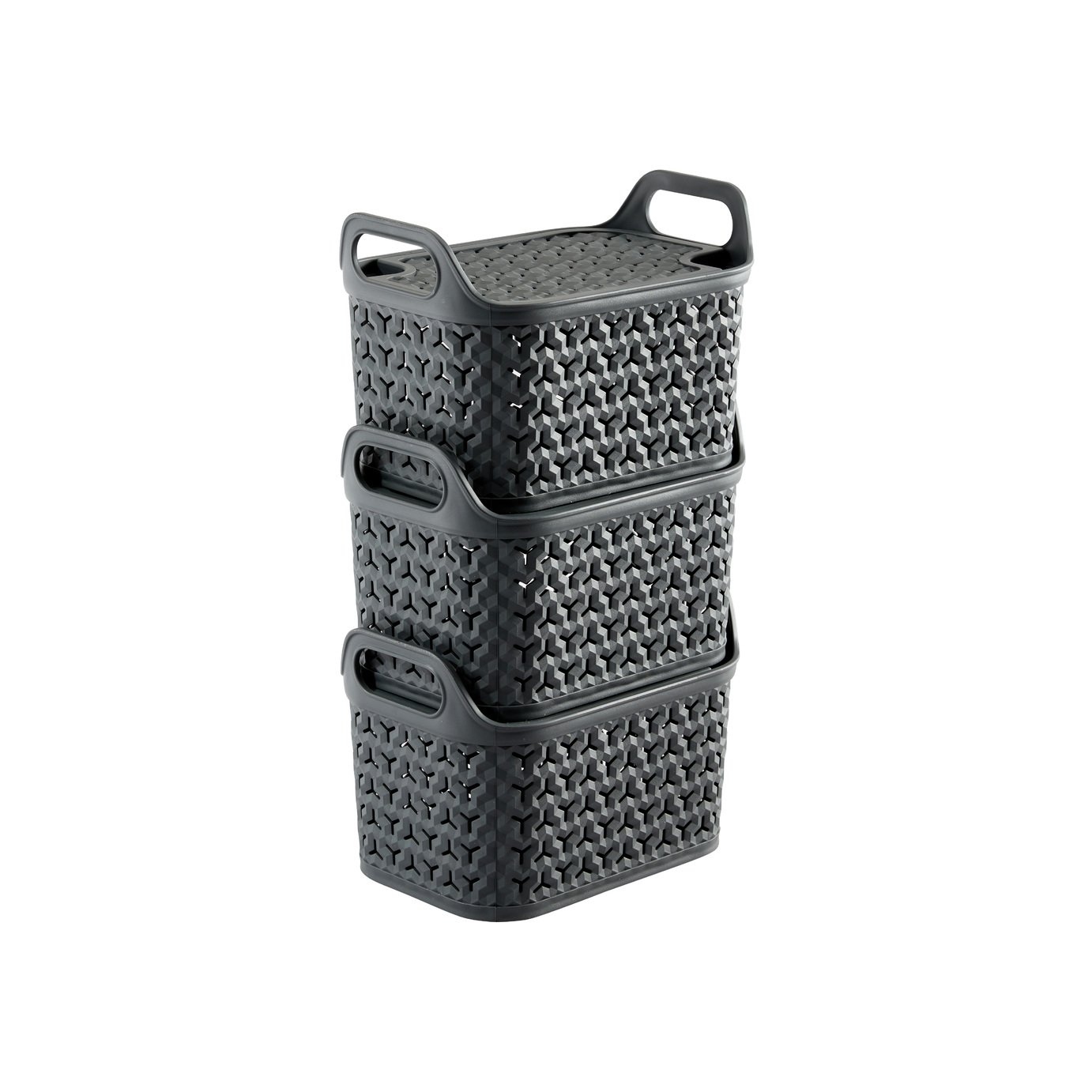 Strata Urban 3 x 4L Plastic Storage Baskets with Lid - Grey