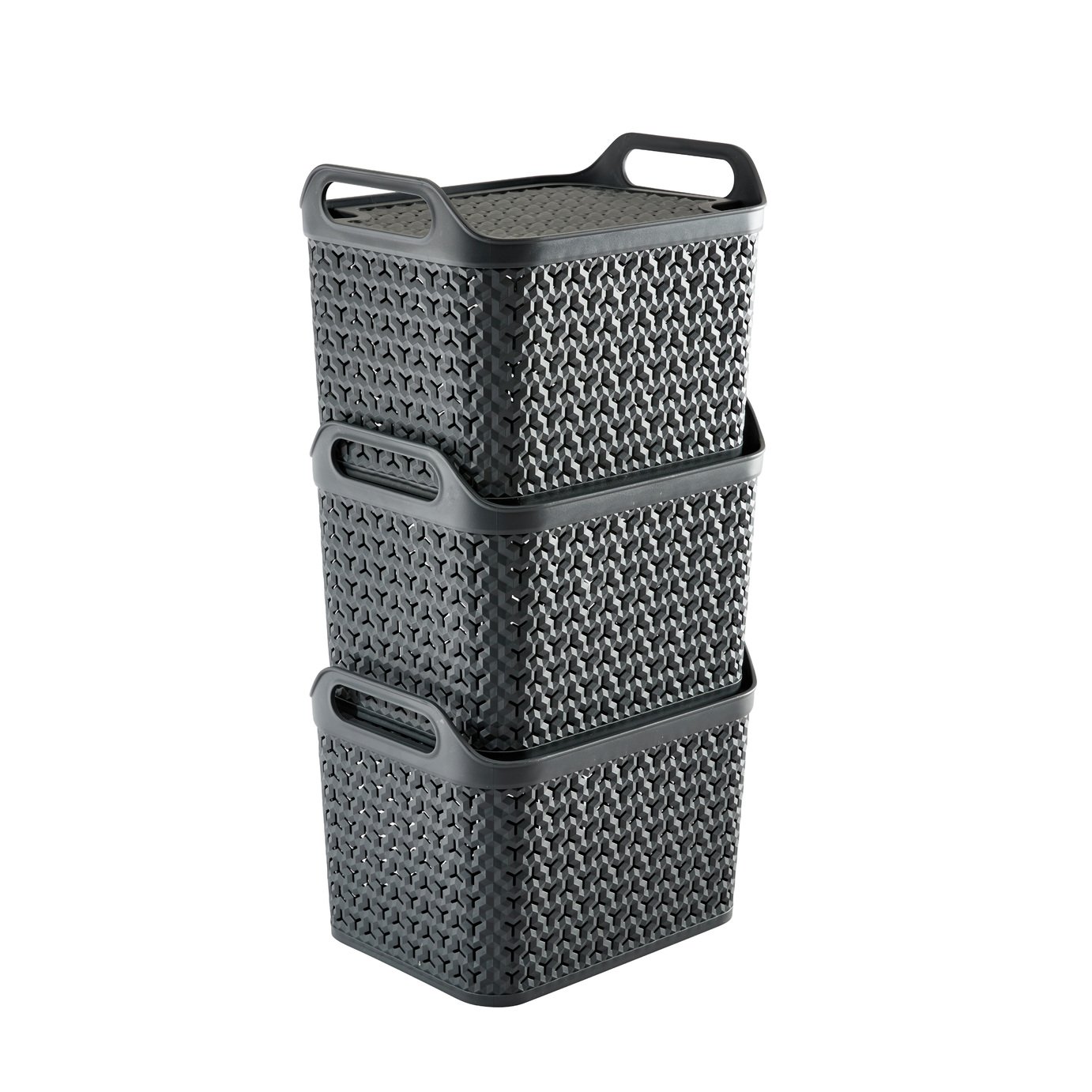 Strata Urban 3 x 14L Plastic Storage Baskets with Lid-Grey