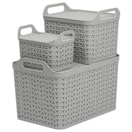 Strata Pack of 3 Urban Baskets with Lid - Light Grey