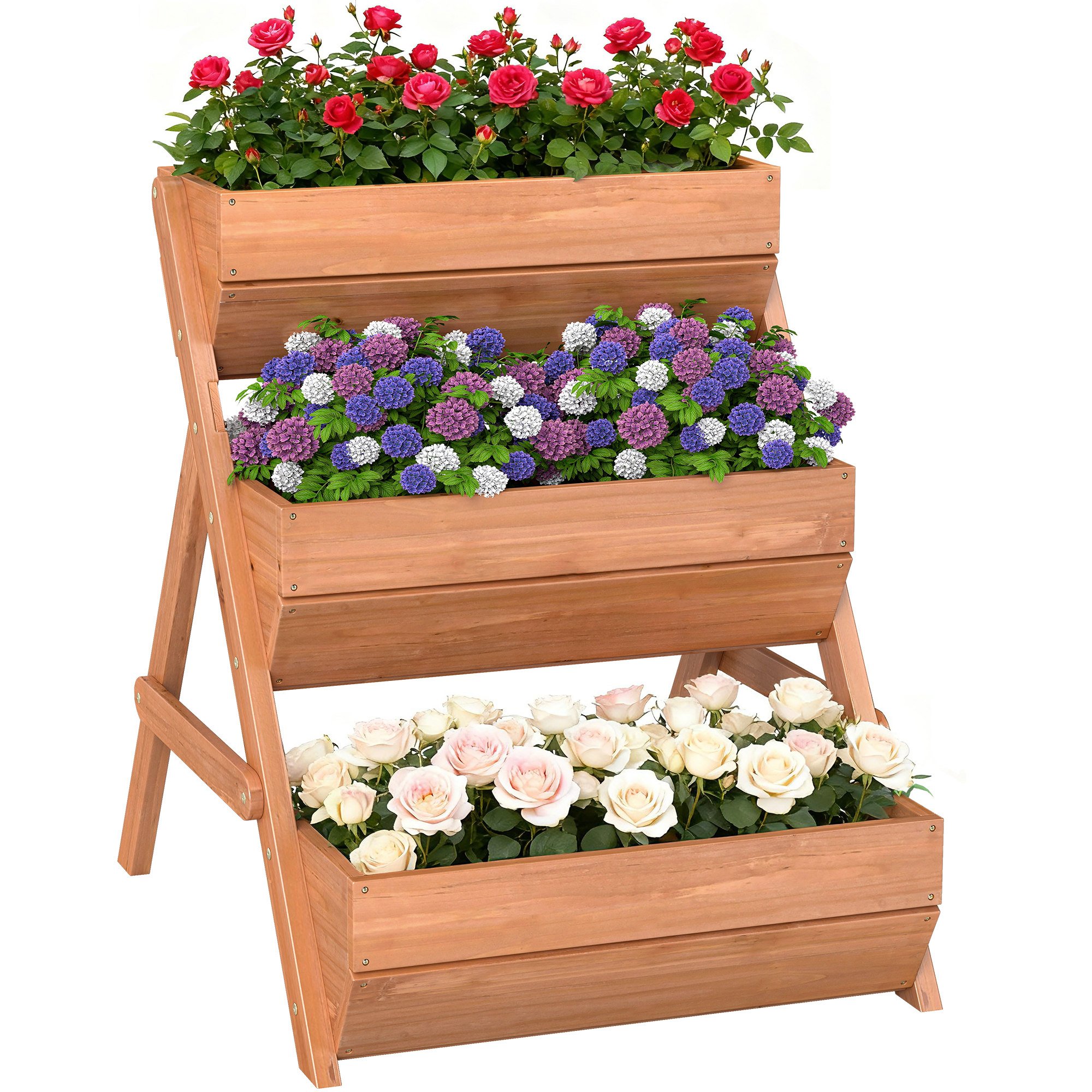 Outsunny 3 Tier Wooden Raised Garden Bed - Brown