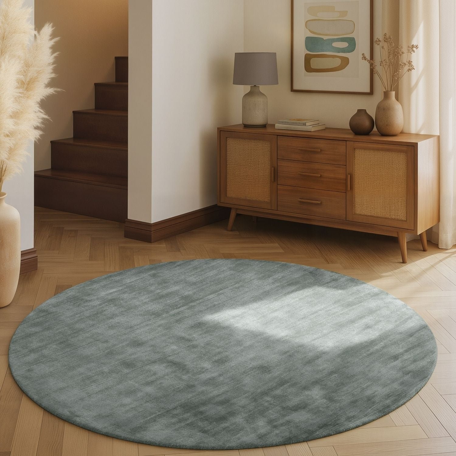 Hanse Home Light Light Blue Vikosa Jane Plain Round Rug - 120cm