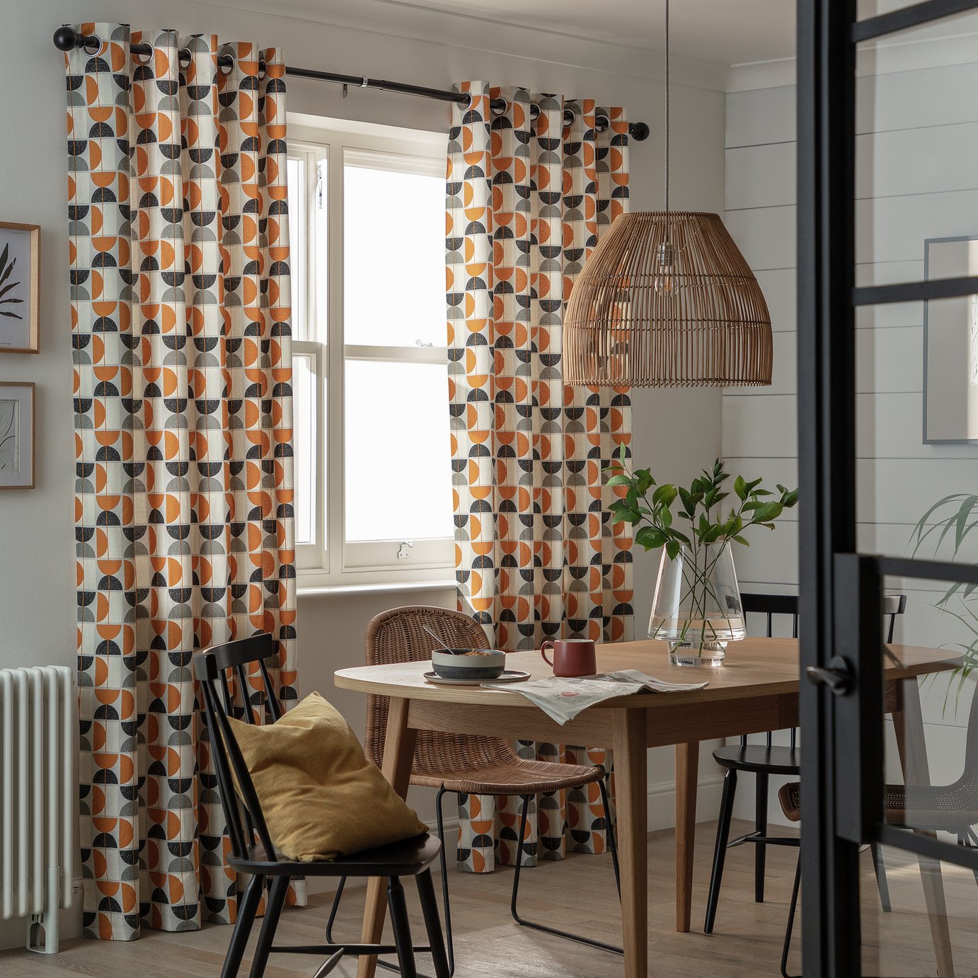 Habitat Geo Print Lined Eyelet Curtains - Multicoloured