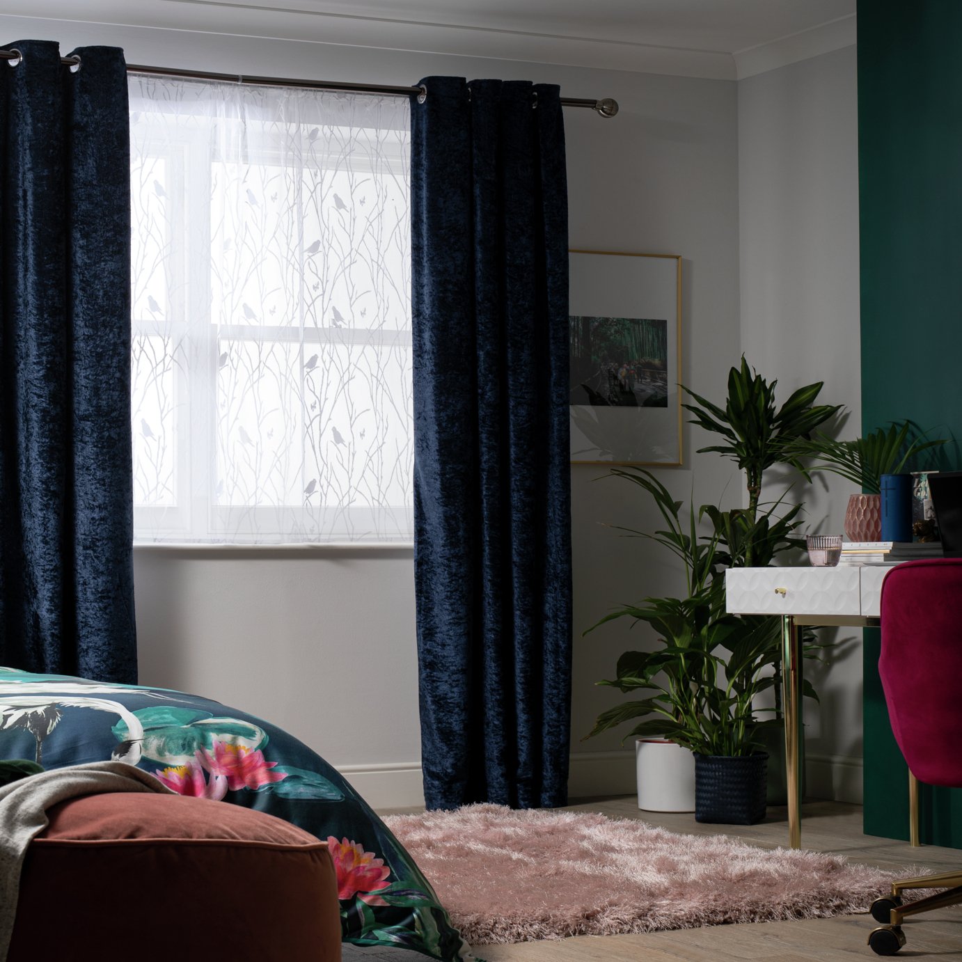 Habitat Sheer Bird Net Pencil Pleat Curtains - White