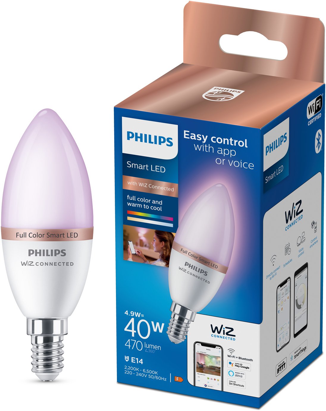 Philips WiZ E14 Colour Smart LED Wi-Fi Candle Bulb