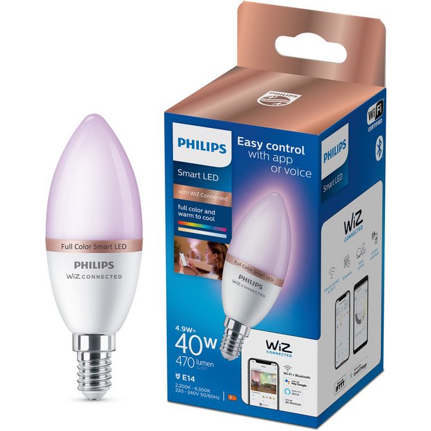 Buy Philips Wiz E14 Colour Smart LED Candle Bulb | bulbs | Argos