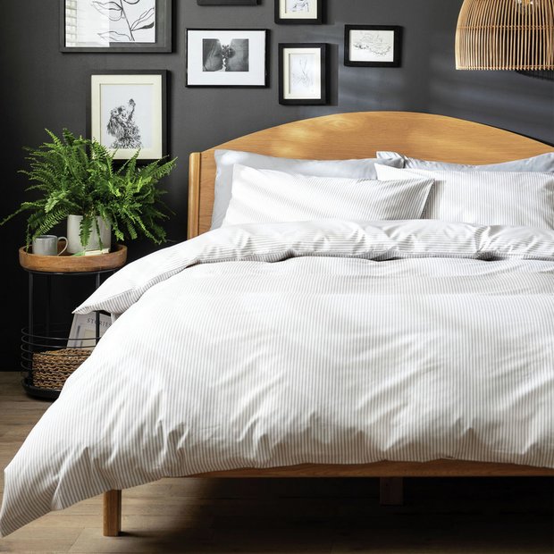 Buy Habitat Stripe White Grey Bedding Set Single Duvet covers and sets Habitat