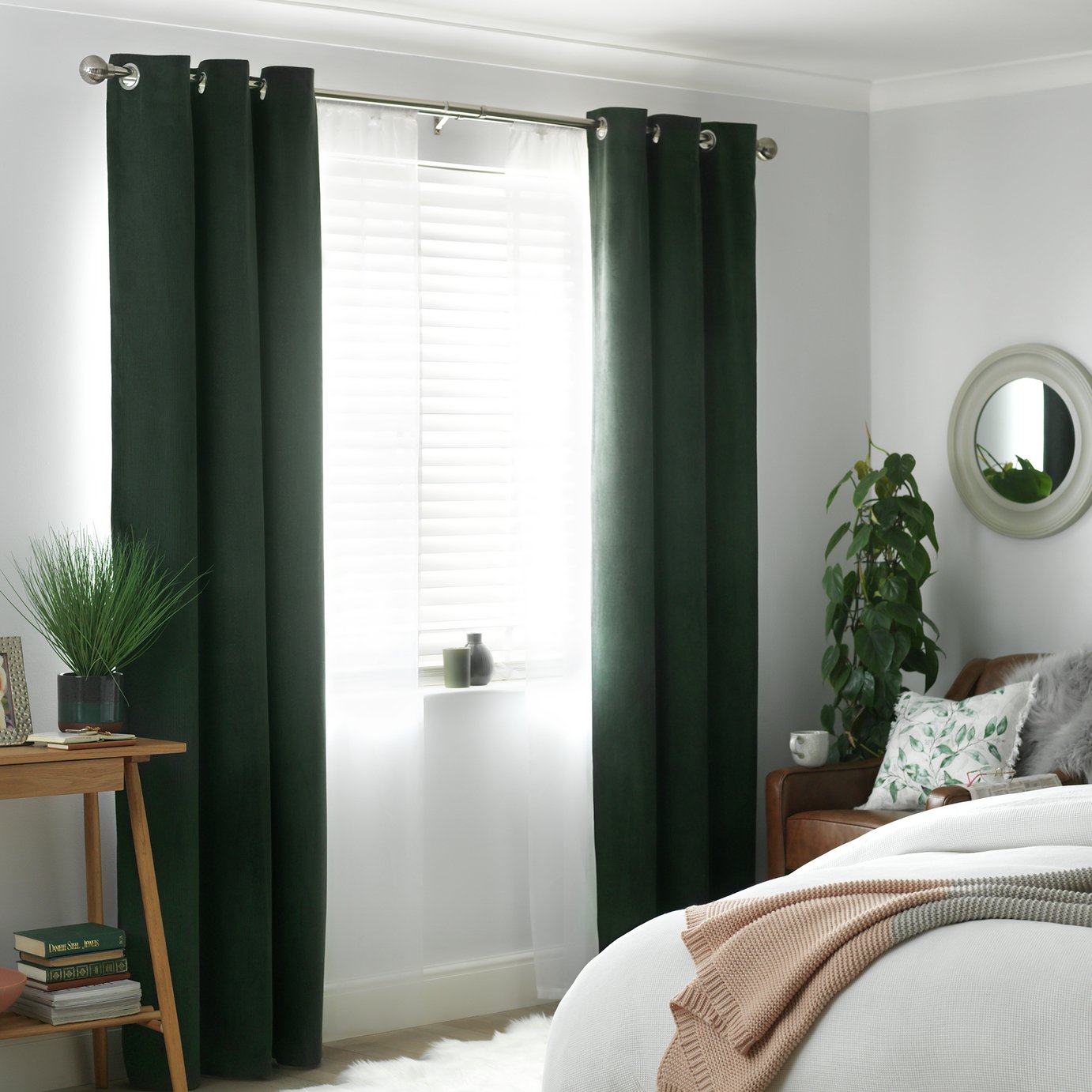 Habitat Cord Eyelet Curtains - Forest Green - 168x183cm