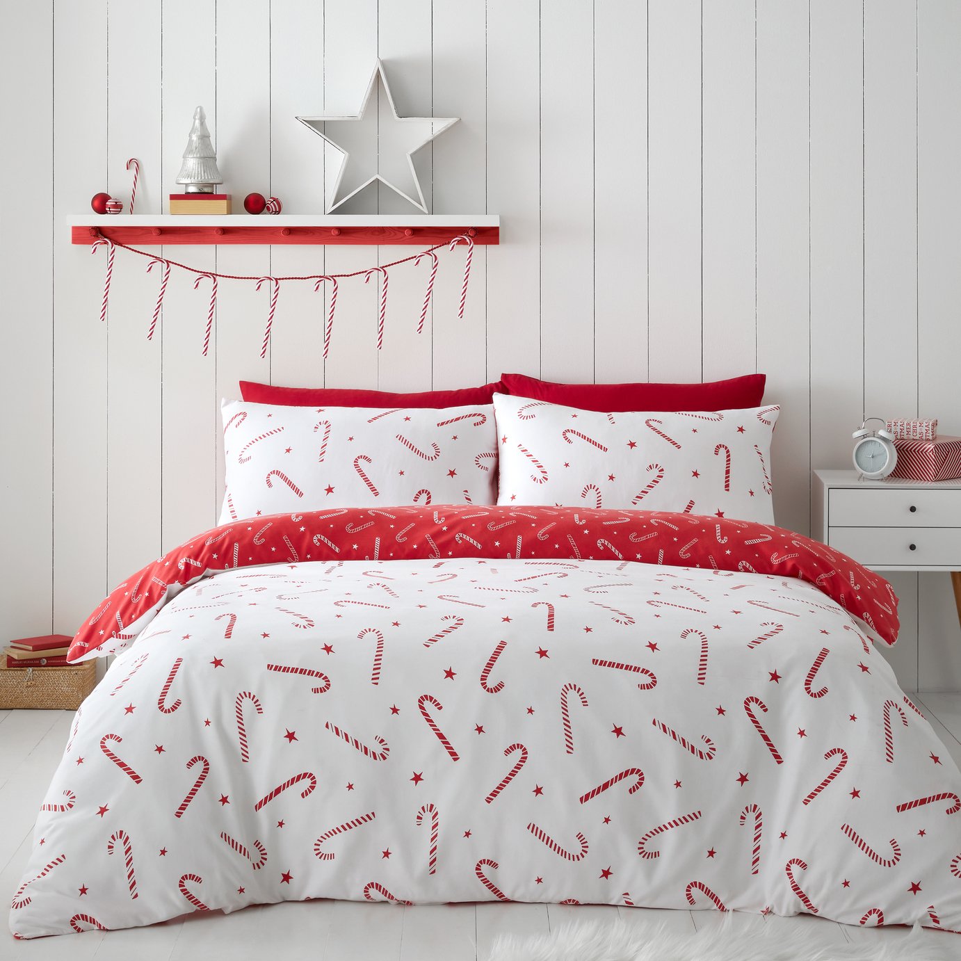 Catherine Lansfield Candy Cane White Bedding Set - Double