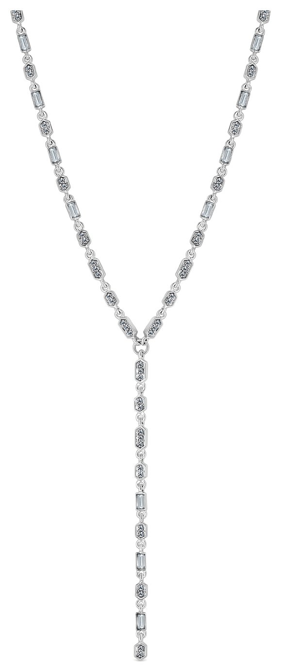 Lipsy Silver Coloured Baguette Glass Drop Pendant Necklace