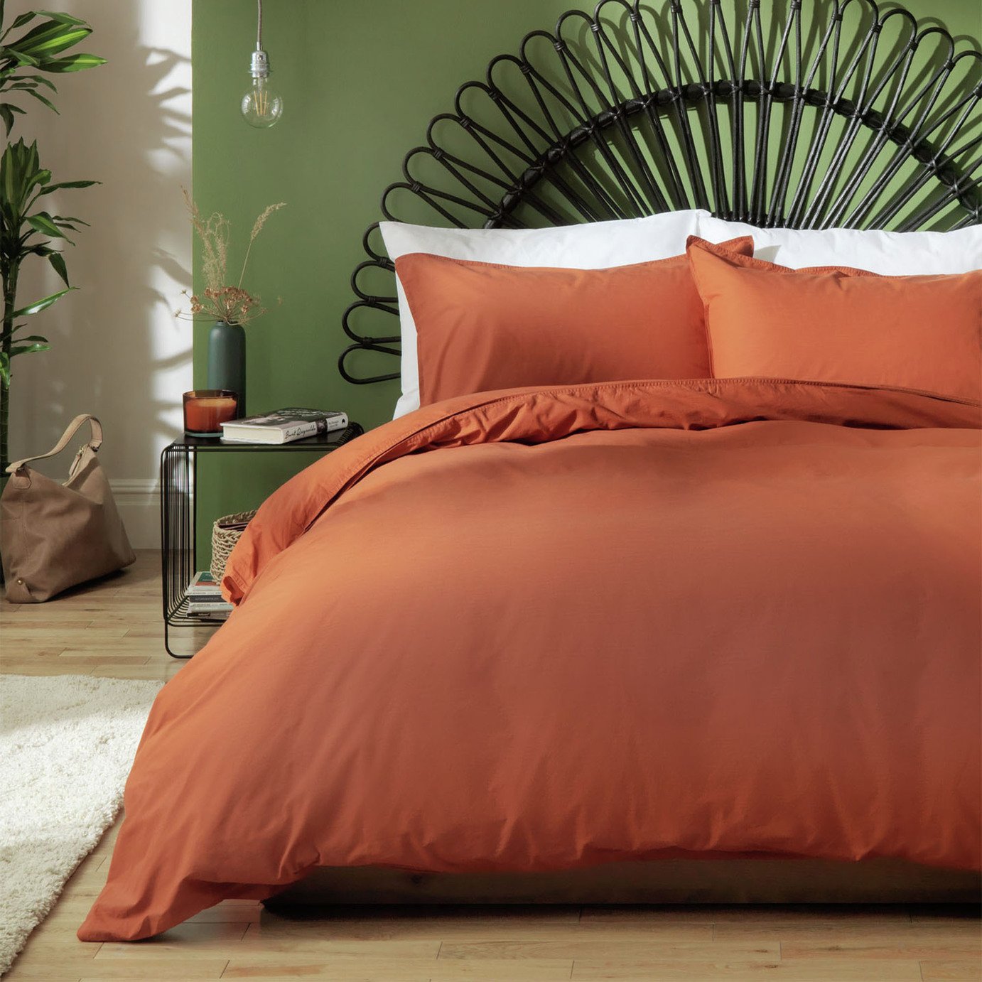 Habitat Cotton Linen Plain Rust Bedding Set
