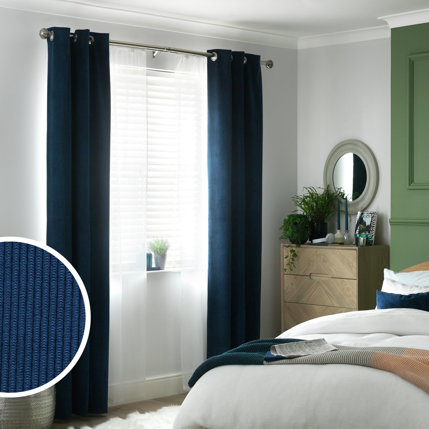 Habitat Cord Eyelet Curtains - Navy - 168x183cm