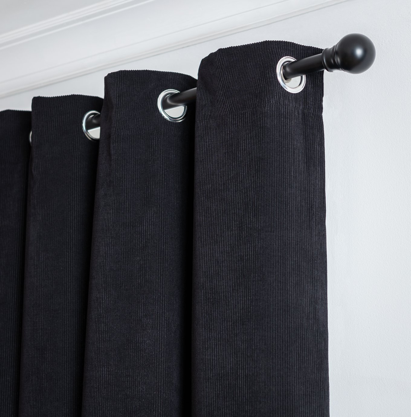 Habitat Cord striped Fully Lined Eyelet Curtains - Black