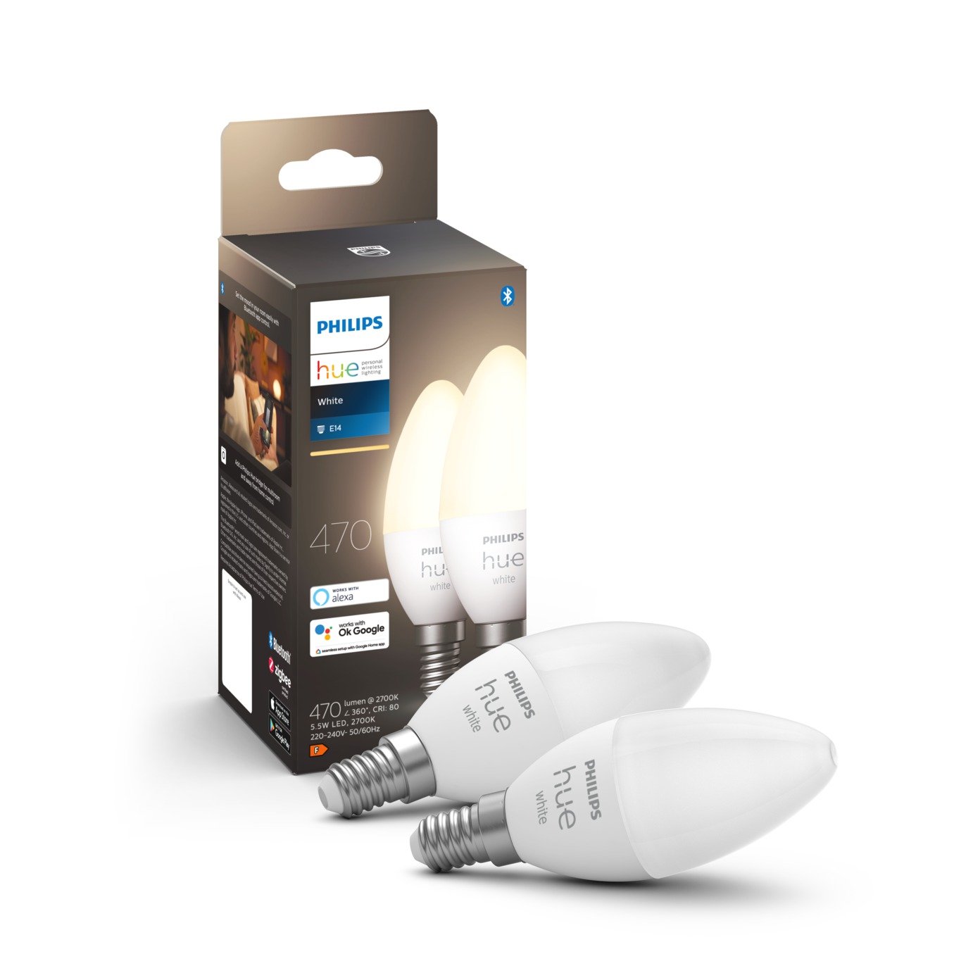 Philips Hue E14 White LED Smart Candle – 2 Pack