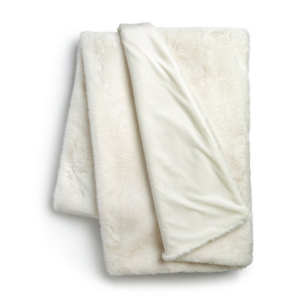 Buy Habitat Faux Fur Plain Throw Cream 125x150cm Blankets