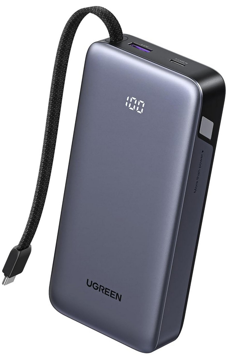 UGREEN Nexode 30W 20000mAh Portable Power Bank with Built-In Dual USB-C Cable