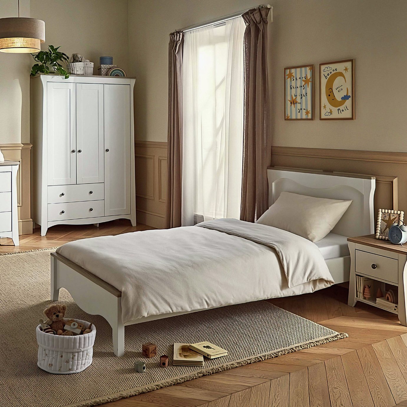 CuddleCo Kids Clara Single Bed Frame - White & Oak