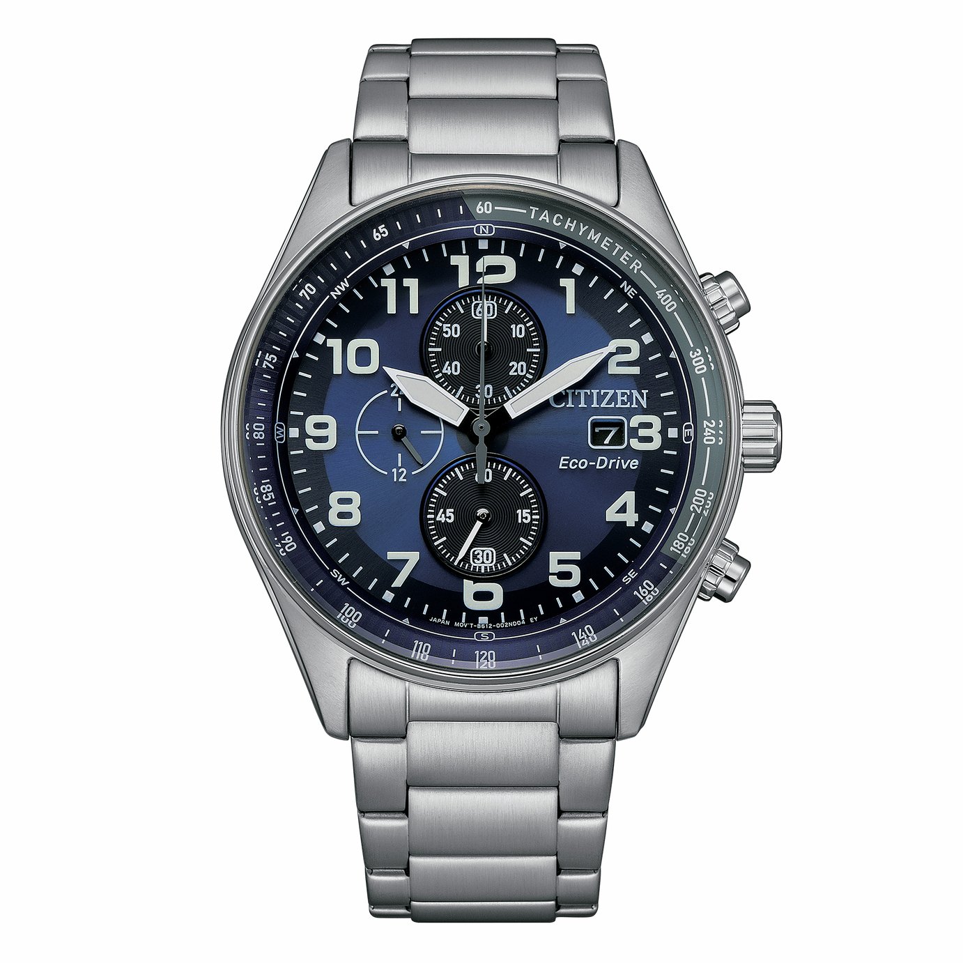 Citizen Men's Eco Drive Blue Dial Stainless Steel Grey Strap Bracelet Watch