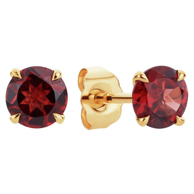 Buy Revere 9ct Yellow Gold Round Garnet Stud Earrings | earrings | Argos